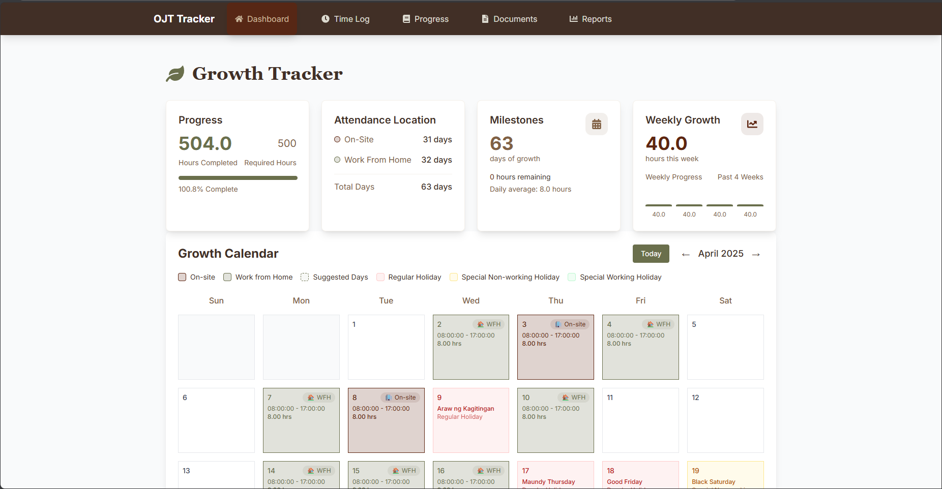 Screenshot of OJT Tracking System project by Jeff Mathew Garcia